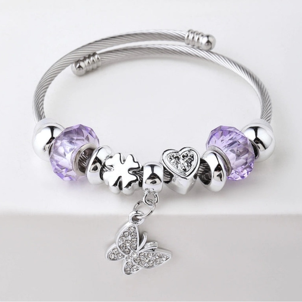 Silver and Purple Charm Bracelet